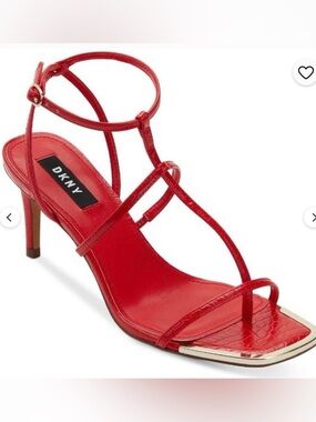DKNY Red Strappy T-Bar Mid Heel Sandal
